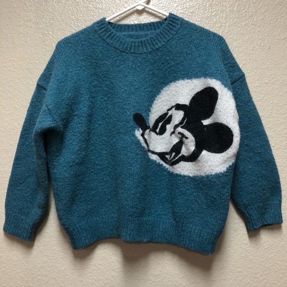 Mickey Mouse Vintage Wool BlueTeal Sweater  Junior Size Small Cartoon Character - Picture 6 of 6